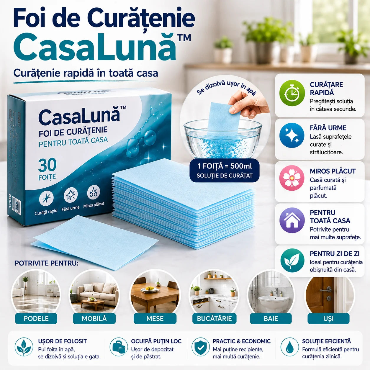 Foi de Curățenie CasaLună – Curățenie Rapidă În Toată Casa