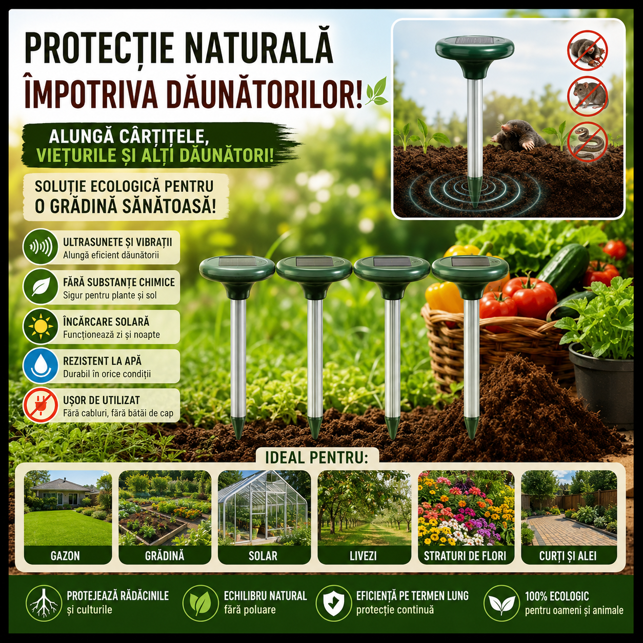 Țepușe Solare Anti-Daunatori TerraSonic ⚡